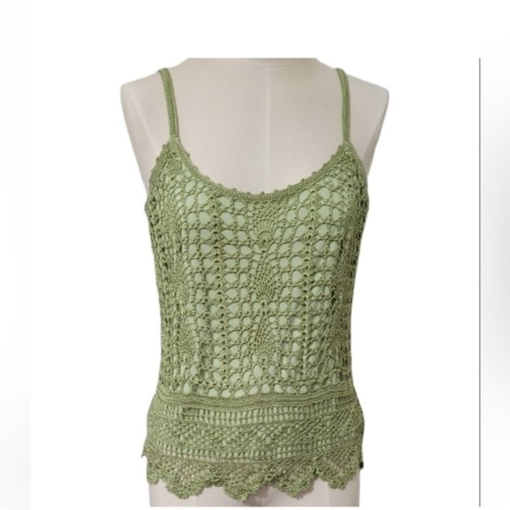Womens Olive Tank Top Size Medium Crocheted Dots Store Tank Top